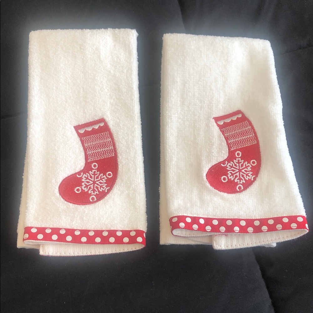 Festive Red and White Holiday Hand Towels